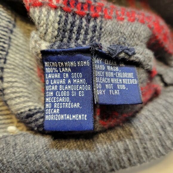 Nautica Vintage Wool V-Neck Navy Gray Red Windowpane Plaid Sweater Men's Large - Picture 8 of 11